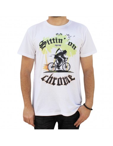 Camiseta hombre NO PAIN NO GAIN "SITTIN ON CHROME" unisex en algodón de color BLANCO